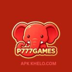 "P777 Game logo featuring a red elephant mascot with gold borders and APK KHELO branding on a red background."