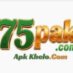 75Pak.com official game logo with green and gold 3D typography, featuring the Apk Khelo.Com watermark for Pakistani gaming app downloads.