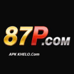 87P Game logo featuring a red elephant mascot with gold borders and APK KHELO branding on a red background."