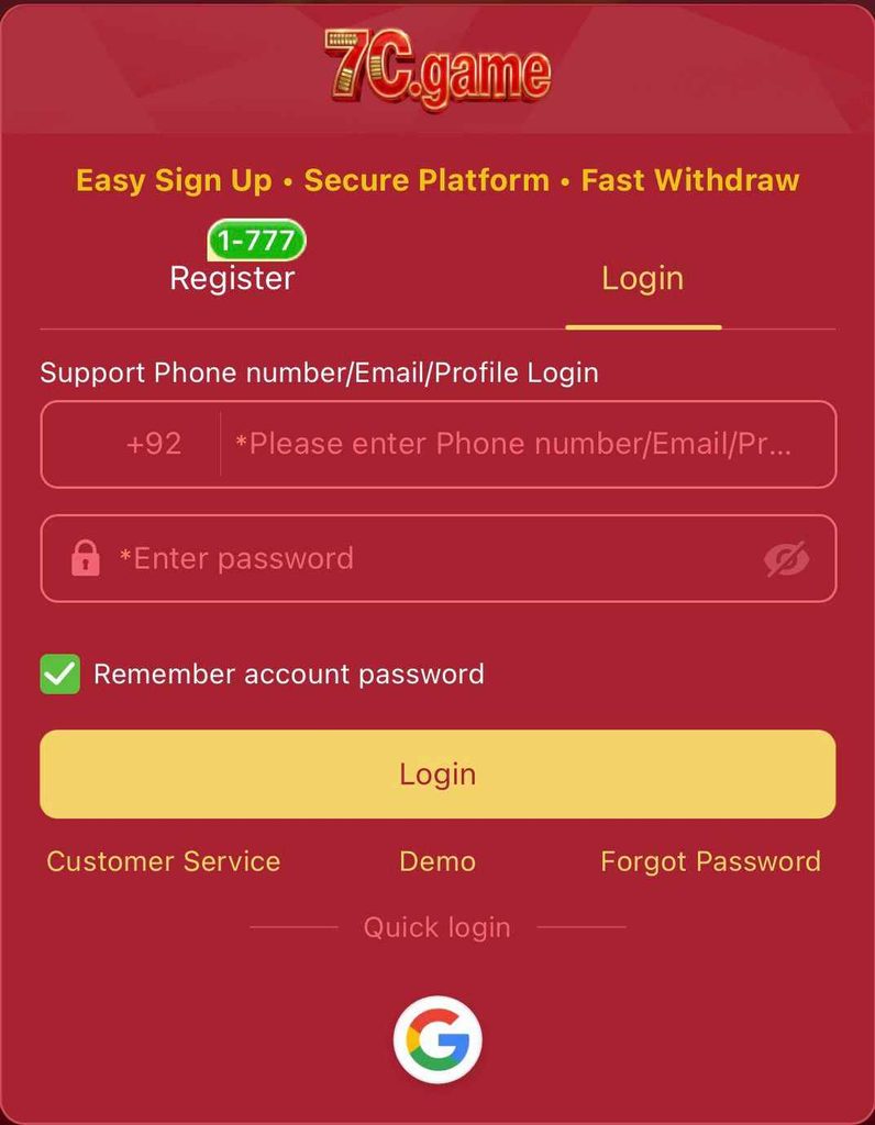 7C.Game registration and account signup