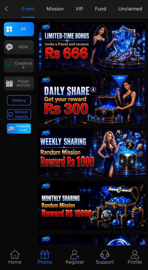 Game bonuses and promotions available for players on 98s Game