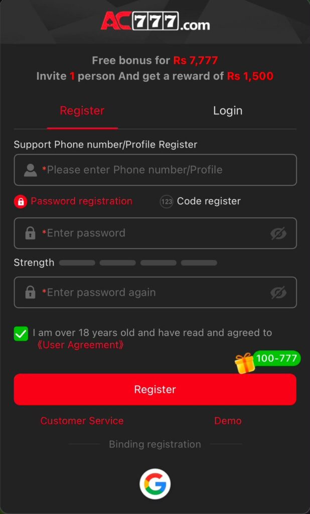 AC777 Game registration process
