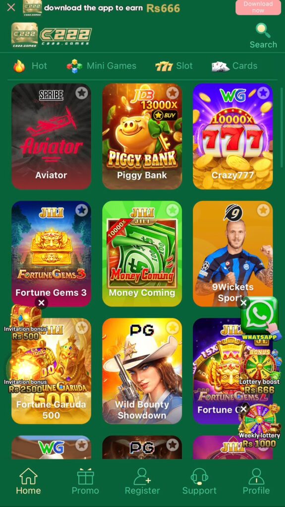 C222 Game categories and available games