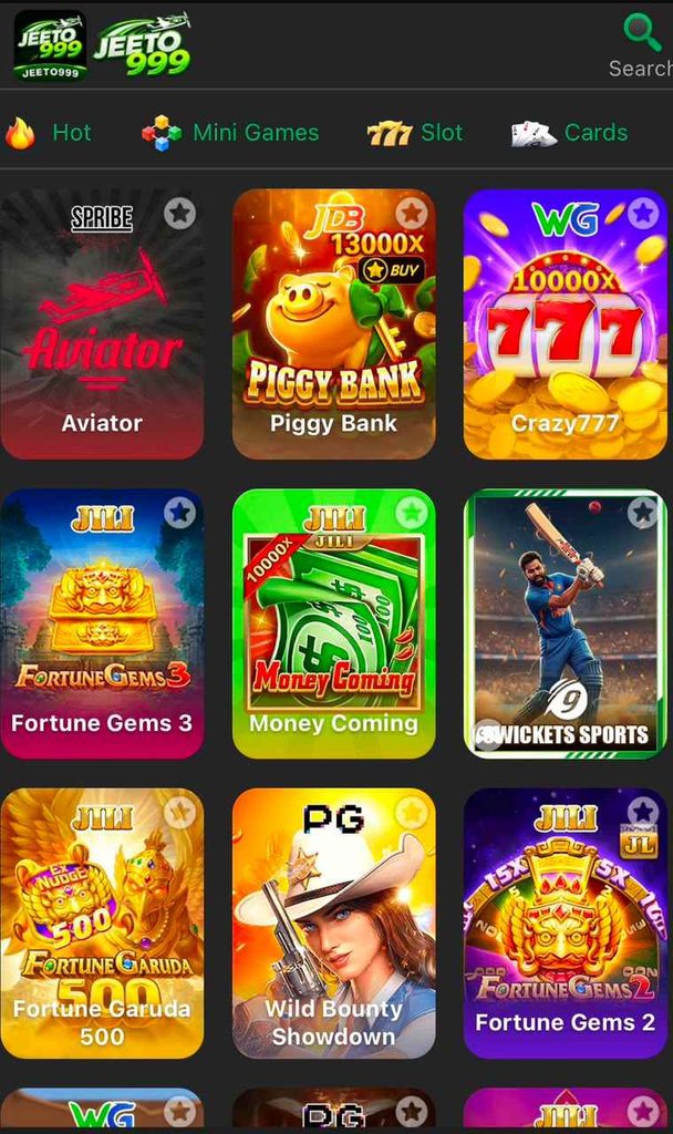 Jeeto 999 Game categories and gaming options