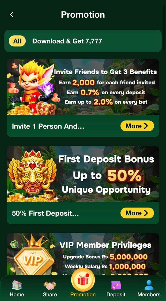 C777 Game bonuses and promotions