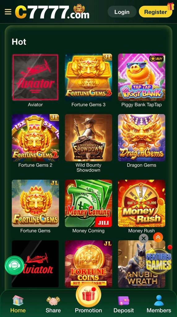 C777 Game categories and available games