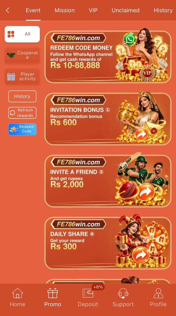 FE786WIN Game bonuses and promotions
