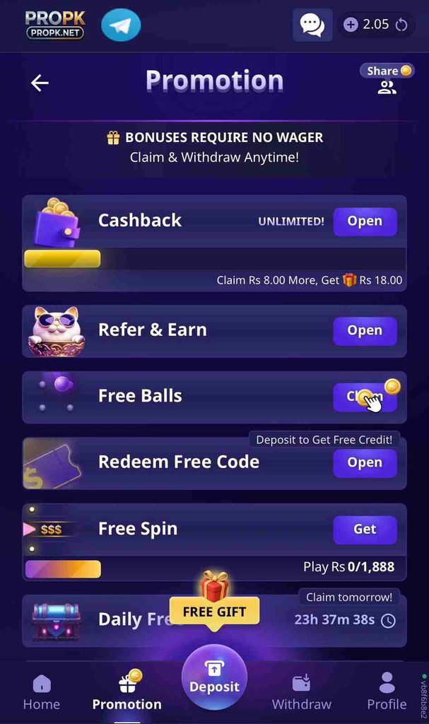 PROPK Game bonuses and promotions