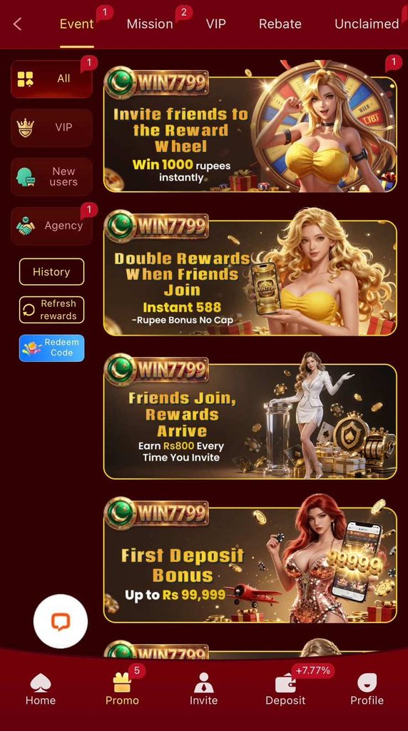 Win7799 Game bonuses and promotion