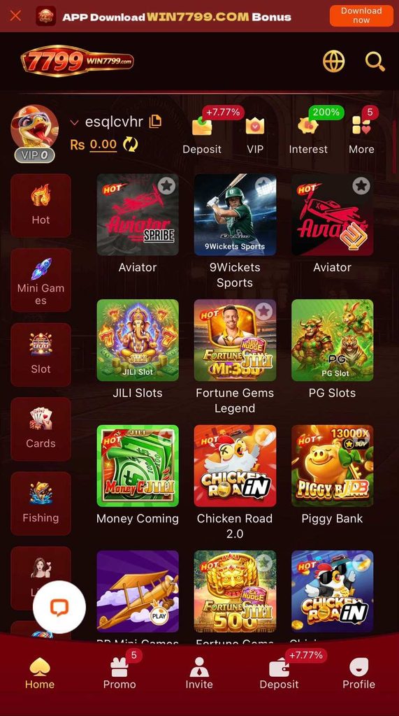 Win7799 Game categories and gaming options