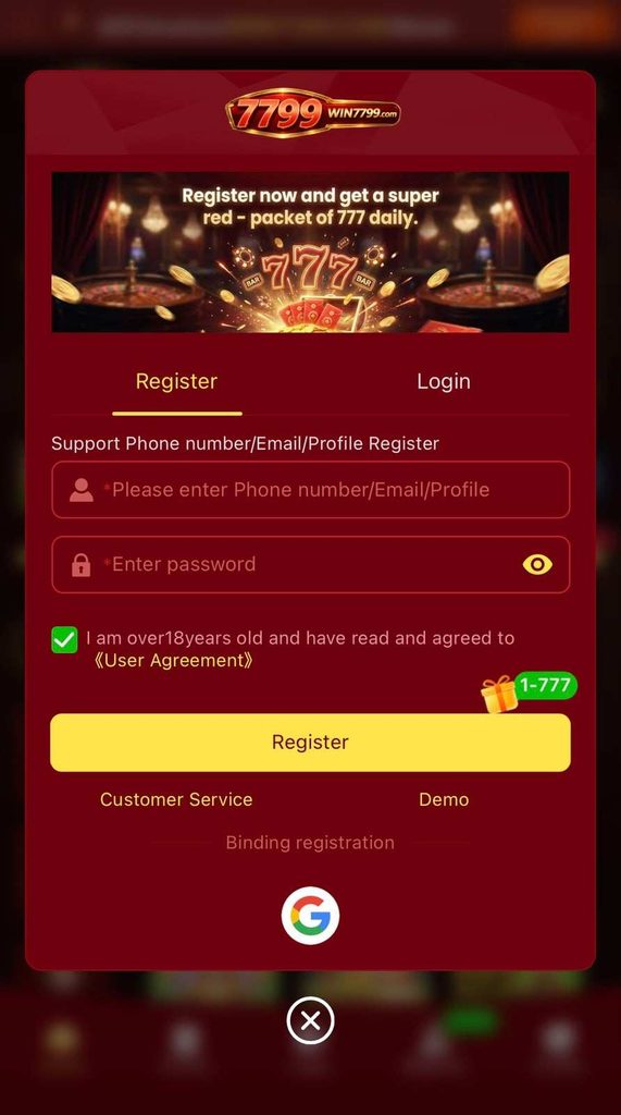 Win7799 Game registration page for new users