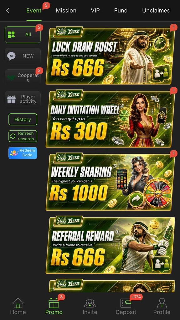 Y222 Game bonuses and promotions available for players